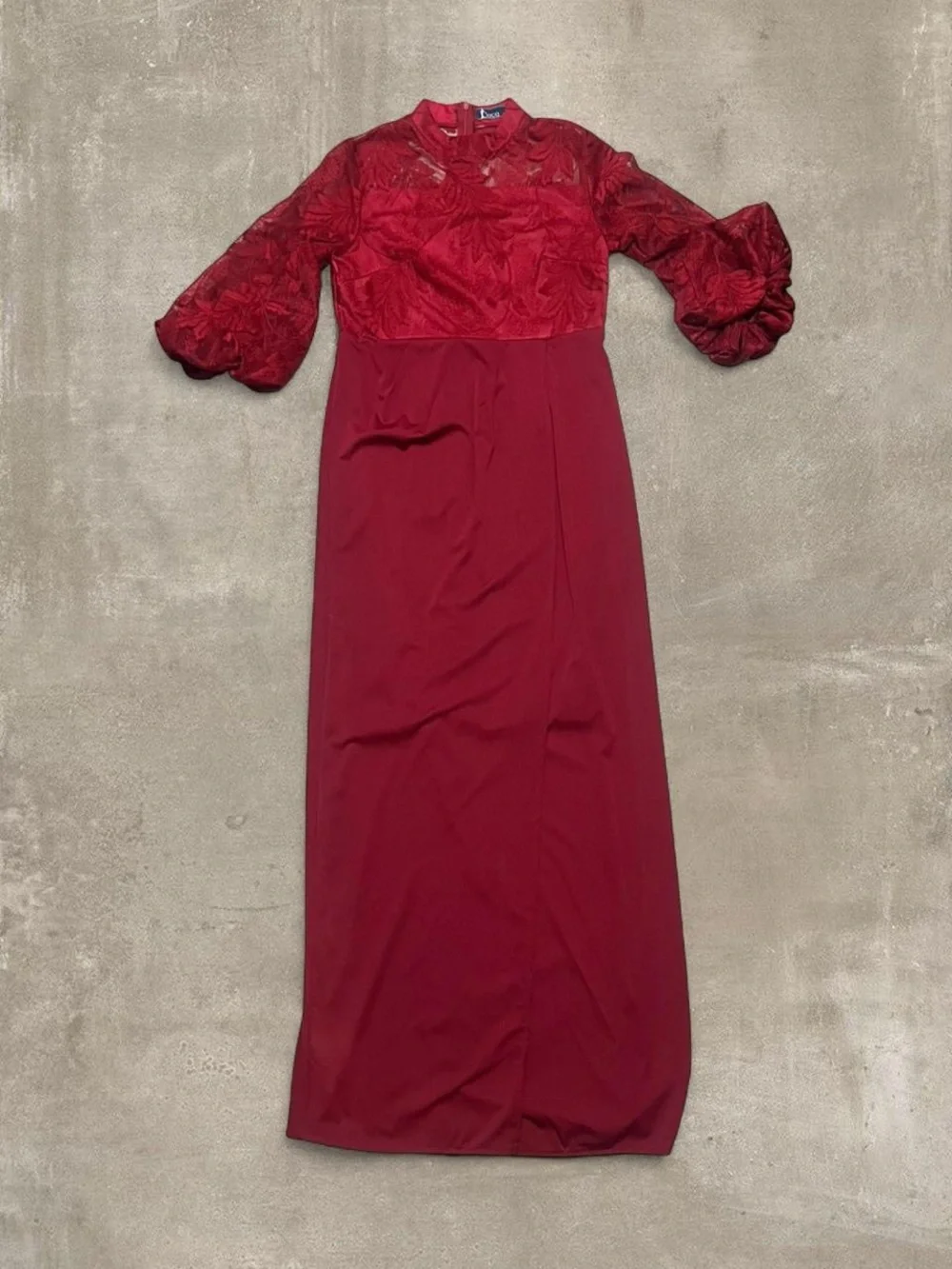 Vintage Coco Collection Burgundy Lace Maxi Dress | Sheer Sleeve Formal Gown - Picture 1 of 7